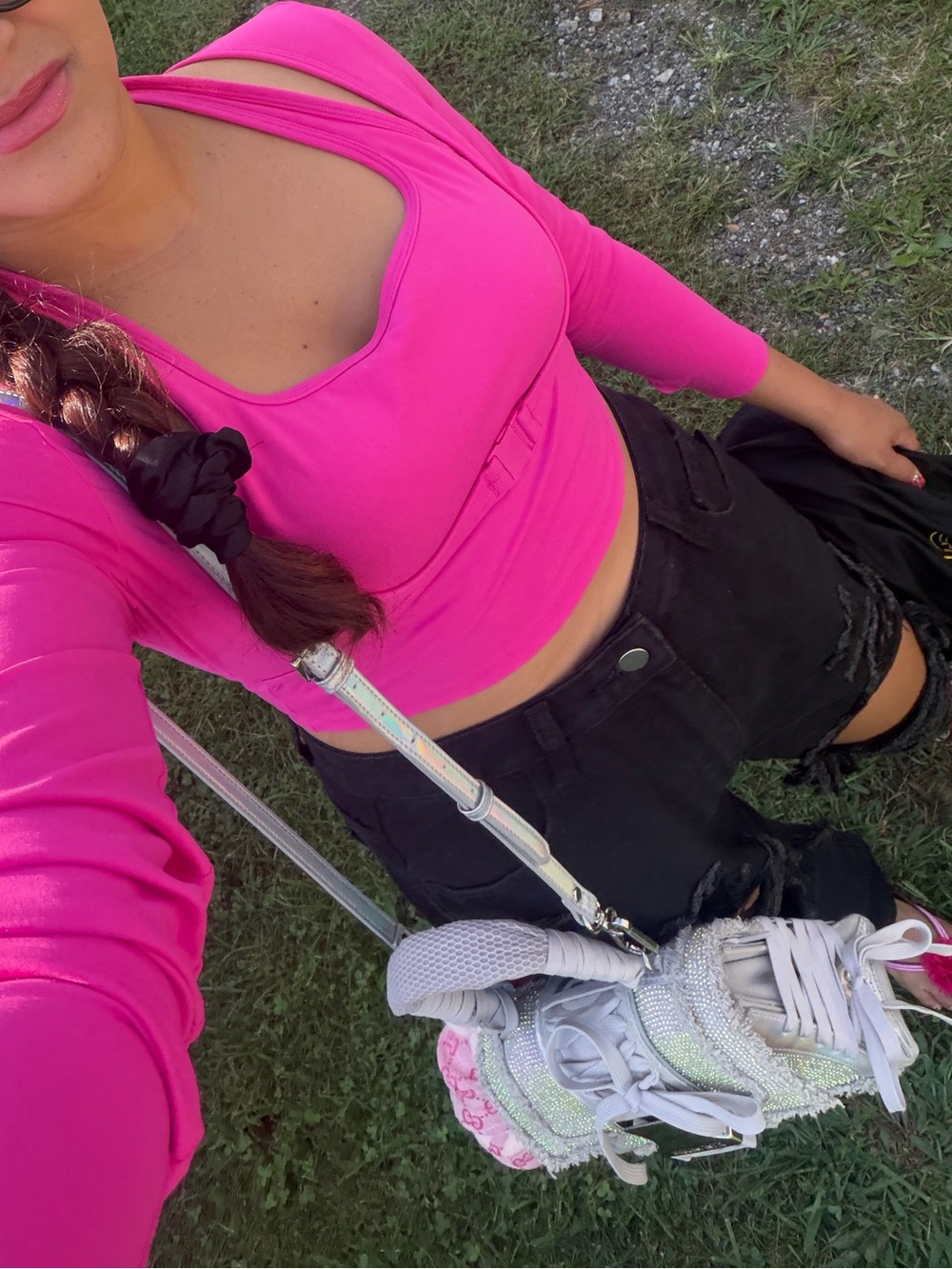 HALARA Pink Layered One-Shoulder Crop Top - Picture 3 of 7